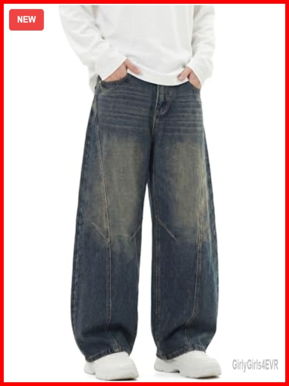 Men's Baggy Wide Leg Barrel Jeans Twisted Seam Relaxed Fit Streetwear Denim